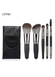 Loebig 5pcs Mini Makeup Brushes Set Powder Foundation Blush Highlighter Contour Eye Shadow Eyebrow Lash Portable Cosmetic Brush