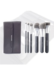 Sephora 6Pcs Set Makeup Brushes With Bag, Charcoal Infused Concealer Loose Powder Precision Sweep Foundation Eyeliner Brush Kit