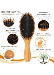 Natural Boar Bristle Massage Brush Comb Wood Handle Brush Comb Massage Comb Anti-static Hair Scalp Paddle Brush Styling Tool