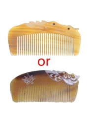 New luxury natural horn hair comb craft with mandarin duck carvings handle