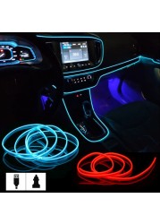 Car Interior EL Wire Ambient LED Flex RGB Strip Auto Flexible Atmosphere Nino Soft Tube USB Lamp Light Strip Rope Sticker Lamp