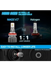 NAOEVO Headlight H7 Led Bulb 50W Fog Lights H4 Hi/Lo Beam 6000LM H11 9005 HB3 9006 HB4 6000k White 12V Car Lamps Mini