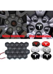 Decorative Wheel Center Hub Caps for Tesla Model 3/S/X Set of Tesla Logo Wheel Caps Center Hub Nut Lug Nut Cover for Tesla