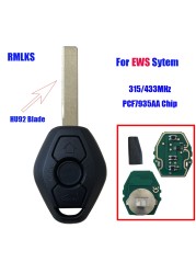 High Quality 3 Button Remote Key Fit For BMW E38 E39 E46 EWS System 433MHz 315MHz With PCF7935AA ID44 Chip Uncut Blade