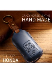 Luxury Leather Car Key Case Cover Fob Protector Key Chain Holder For Honda Odyssey Accord Crosstour Accessories Remote Keyring