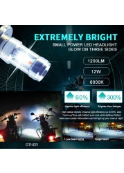 12W 1200LM LED H4 Motorcycle Headlight COB Bulbs Motorbike Scooter Headlamp High Light Low Beam All in on 6500K White DC 12V