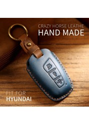 Luxury Leather Key Case Fob Cover Keychain Holder For Hyundai IX35 IX45 Elantra Santafe Equus Genesis Accessories Keyring Bag