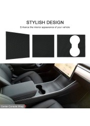 Car Center Console Wrap Kit Sticker Panel Matte Carbon Fiber Black For Tesla Model 3