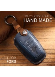 Leather Key Case Cover Fob Keychain Holder For Lincoln Ford Raptor F150 Explorer Everest Ranger Accessories Remote Keyring Bag