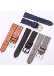 HENGRC Genuine Leather Watches Bracelet Black Blue Gray Brown Cowhide Watch Strap for Women Men 18 20mm 22mm 24mm Wrist Band