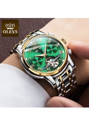 OLEVS Automatic Mechanical Men Watches Stainless Steel Waterproof Date Week Green Fascio Classic Wristwatches Reloj Hombre