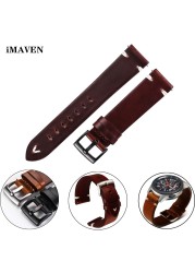 Leather Watchband Strap 18mm 20mm 22mm Quick Release Watch Strap Cowhide Strap Handmade Black Dark Brown Vintage Oil Wax Leather