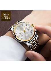 OLEVS Top Brand Luxury Quartz Watch Men Waterproof Stainless Steel Watch Man Luminous Stop Date Display Male Wristwatch