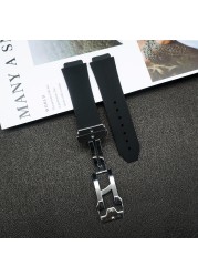 25*19mm Black Silicone Rubber Watch Band Applicable For Hublot Strap For Big Bang Strap Butterfly Buckle Watch Tools Accessories