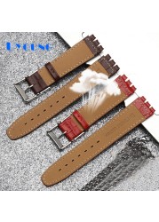 High Quality Luxury 17mm 19mm Waterproof Genuine Leather Watch Strap Band for Swatch Crocodile Pattern Leather Strap Men Blue Red