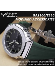 Casioak 1rd Fashion Kit for GA2100 Metal Watch Case Fluororobber Strap 316 Stainless Steel Bezel Rubber Band for GA 2100 2110