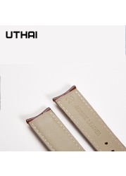 UTHAI F09 Genuine Leather Watchband Curved Interface Bamboo Style Buckle Business 19mm 20mm 21mm 22mm 24mm Retro Watch Strap