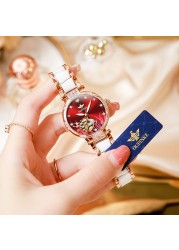 OUPINKE luxury brand automatic mechanical watch women sapphire mirror waterproof luminous diamond swiss movement wristwatch