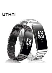 Uالتايلاندية F06 حزام ساعة اليد ل Fitbit إلهام HR/إلهام حزام Fracelet الفولاذ المقاوم للصدأ حزام الساعات الفرقة سوار ذهب الشظية الجدول