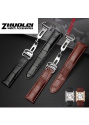 Genuine leather watch strap, high quality, black, brown, with folding tank buckle, 16 17 18 20 22 23 24 25 mm straps