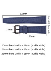 Nylon Canvas + Genuine Leather Watchband 20mm 21mm 22mm Black Green Blue Women Men Watch Band Strap With Pin Buckle