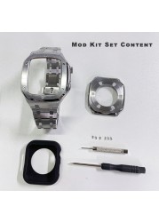 Luxury Modified Kit Bezel Strap Case for Apple Watch Series 7 45mm 6 5 4 SE 44mm Mod Kit Stainless Steel Band for iWatch