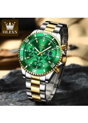 OLEVS Stainless Steel Strap Multifunction Three-eye Men's Wristwatches Quartz Waterproof Fashion Watch Men's Calendar Luminous