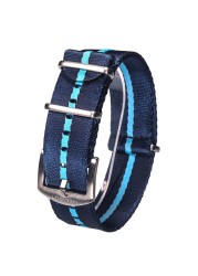 NATO watch strap blue nylon one piece replacement seat belt movement watch straps for man or woman 18mm 20mm 22mm 24mm