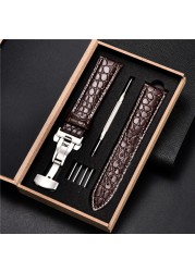 Top luxury crocodile pattern watchband leather straps 18mm 20mm 22mm 24mm with stainless steel automatic clasp wristwatch band