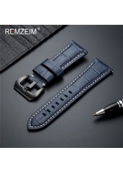 Remz Plaid - Genuine Leather Watch Strap, Blue Watch Strap, Solid Metal Buckle Watch Accessories, 20 22 24 26mm, New