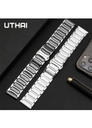 Watchband السيراميك حزام بين الفولاذ المقاوم للصدأ 22 مللي متر 20 مللي متر حزام ساعة اليد حزام لهواوي ساعة ذكية GT2/ساعة 2pro/سامسونج ساعة