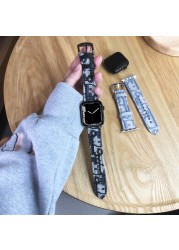 Leather+Nylon Bracelet for Apple Watch Band Series 7 6 SE 5 4 3 2 44mm 40mm Strap for iWatch 41 45 38mm 42mm Women's Printing Strap