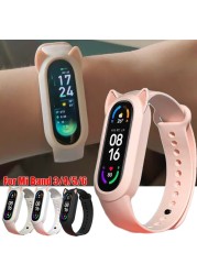 Universal Silicone Strap For Xiaomi Mi Band 3/4/5/6 Wristband Replacement Cute Cat Ear Smart Watch Bandsfor Mi Band 3 4 5 6