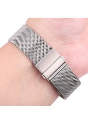 Milanese Mesh Loop Watch Band Bracelet Necklace Silver Stainless Steel Black Wrist Watch Strap Deployment Clasp 16mm 18mm 20mm 22mm 24mm