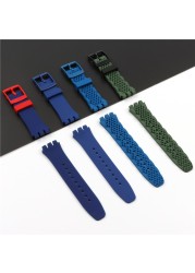 20mm silicone strap female pin buckle watch accessories for swatch SUSB400 SUSW402 men's sports waterproof bracelet watch band