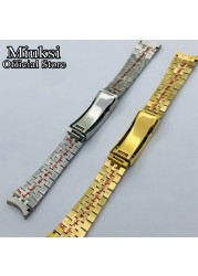 Miuksi 20mm Silver Gold Jubilee Bracelet Slide Glide Lock Clasp 904L Stainless Steel Strap Fit Watch Case Watch Band