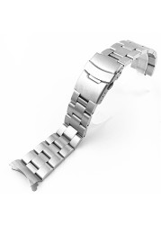 Curved Ends 18mm 20mm 22mm Solid Stainless Steel Watch Band Link Bracelet Wrist Watchband Men Replacement Watch Strap with Pins