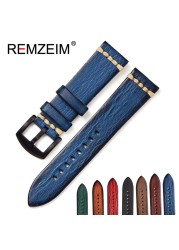 REMZEIM Retro Handmade Genuine Leather Strap Vegetable Tanned Leather Watchband 18 20 22 24mm High Quality Business Watch Band