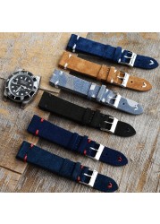 High Quality Suede Leather Antique Watch Straps Blue Watchbands Replacement Strap For Watch Accessories 18mm 20mm 22mm 24mm