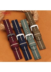 Senior Nylon Watchband 18mm 19mm 20mm 21 22mm 23mm 24mm Dark Blue Watch Strap Quick Release Bar Waterproof Bracelet Wrist Band