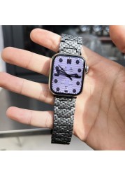 الفولاذ المقاوم للصدأ الفرقة ل أبل ساعة 44 42 38 مللي متر المعادن حزام ل iwatch سلسلة SE 6 7 45 41 مللي متر ألياف الكربون الطباعة الرجال سوار