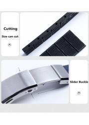 22mm Soft Silicone Rubber Watch Band Ocean Star Caliber 80 Folding Slider Buckle Watchband For Mido Strap Chain Accessories