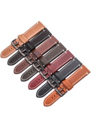 HENGRC - Genuine Cowhide Leather Watch Strap for Men and Women, Thickness 18, 20, 22, 24mm, Handmade, Retro, with Metal Buckles