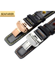 Genuine Leather Strap For Tissot Racing Sport Series PRS516 T91 1853 Watch Band 20mm Black Orange Line With Butterfly Buckle