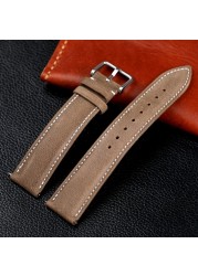 Handmade gray leather watchband 18 19 20 21 22 mm quick release soft cowhide leather, ultra-thin soft strap