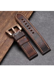 Men's watch with leather strap, brown and red, retro buckle, 20 22 24 26 mm, suitable for wristwatch