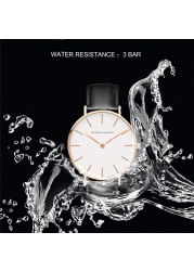 Hannah Martin High Quality Rose Gold Double Watch Men Leather Waterproof Wristwatch Women Dress Fashion Japan Quartz Saat Movement