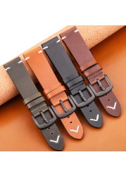 Handmade Leather Watch Strap Yellow Green Oil Wax Cowhide Watchband For Huawei Samsung Smart Watch Strap 18mm 20mm 22mm 24mm