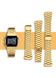 Casio Metal Wristband A158 / a159 / A168 /a169/b650 /aq230/ 700 Small Gold Watch Accessories Mouth18mm Convex Black Bracelet