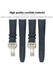 20mm 21mm 22mm Woven Genuine Leather Watch Band Cowhide Strap Fit For IWC Portugieser Pilot IW394005 IW3777 Blue Soft Watchband